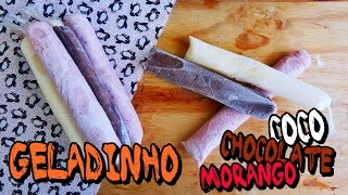 Como Fazer GELADINHOSacoléChupChup  COCO Morango e Chocolate Verão2016 [upl. by Myrah]