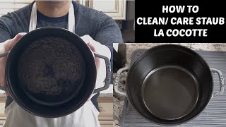 Staub Care  Staub La Cocotte 25qt amp 4qt  How to Clean used Cocotte  New amp Used Care [upl. by Hauge]