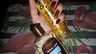 تجربتي لاستخدام زيت كازنوفا لشعر وسيروم Gliss Kur بجسيمات دهبيه Gliss Kur Ultimat Repair Heir Spray [upl. by Meghann]