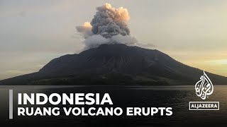 Indonesian authorities order evacuations after Mount Ruang volcano erupts again [upl. by Lunsford]