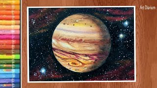 Art with Oil Pastels  Jupiter Planet Drawing for beginners  Step by Step [upl. by Kolodgie]