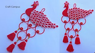 Peacock Wall Hanging Craft  Woolen Wall Hanging Craft Ideas  Woolen Peacock Decoration Ideas [upl. by Ecyle]