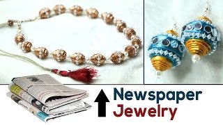 How to Make Newspaper Jewelry DIY News Paper Earrings amp Necklace Tutorial [upl. by Seow649]