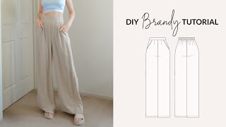 DIY Wide Leg Pants Tutorial  Sewing Pattern [upl. by Yoreel]