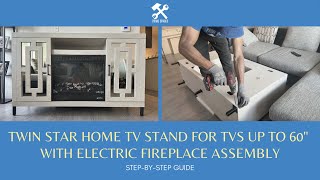 Twin Star Home TV Stand For TVs Up To 60quot With Electric Fireplace Assembly Full StepbyStep Guide [upl. by Airamzul]