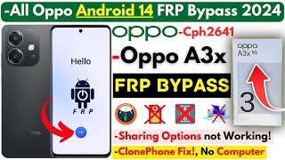 Oppo A3x Frp Bypass 2024 Without PC All Oppo Frp Google Account Sharing Options Not Working Clone [upl. by Edmee]