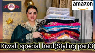 Amazon sale upto 80 off Diwali wear Saree amp jewellery set haul look part 3  poojachoyalshorts [upl. by Mikael385]