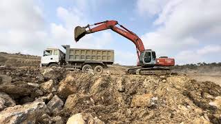 Hydraulic excavator Hitachi EX 350 LCK work in the quarry [upl. by Yanal]