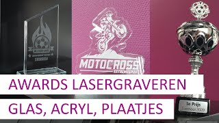 Trofeeën en sportprijzen graveren met een lasergraveermachine [upl. by Attenreb753]