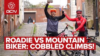 Roadie VS Mountain Biker Whos Faster Up Cobbled Climbs  GCN X GMBN Flanders Challenge [upl. by Hazen]