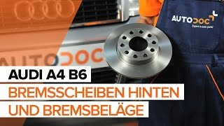 Wie AUDI A4 B6 Bremsscheiben hinten und Bremsbeläge hinten wechseln TUTORIAL  AUTODOC [upl. by Cassiani]