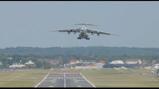 Crosswind takeoff at Farnborough 2014 IL76 departs in style [upl. by Oitaroh]