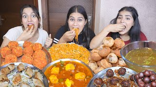 Golgappa Kurkure Momos Spring Rolls Chilli Paneer Manchurian Noodles Gulab Jamun Challenge [upl. by Ahsinat]