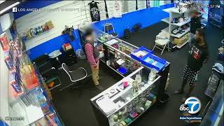 Video shows wild shootout with guard at Compton smoke shop that led to robbery suspects death [upl. by Ten]