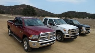 2014 Ram 2500 HD vs Ford F250 vs Chevy Silverado 2500 060 MPH Mashup Review [upl. by Yelehsa30]