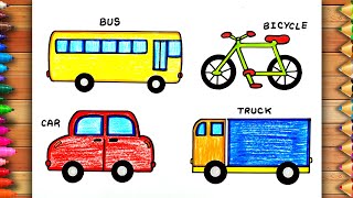 Land Transport Drawing  Drawing of Land Transportation  Means of Land Transport Drawing Easy [upl. by Alaham]