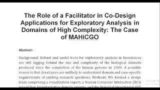 The Role of a Facilitator in Co Design Applications for Exploratory Analysis in Domains of High Comp [upl. by Mechling]