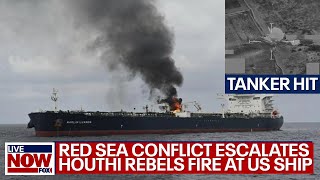 IsraelHamas war Yemen Houthi rebels fire missile at US warship tanker hit  LiveNOW from FOX [upl. by Carlie]