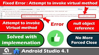 Fixed Error android error attempt to invoke virtual method  Null object reference  android [upl. by Warthman566]