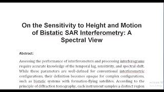 On the Sensitivity to Height and Motion of Bistatic SAR Interferometry A Spectral View [upl. by Rosamond]