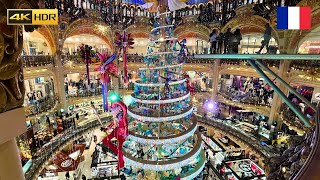 Paris Christmas Season 2023 Giant Christmas Tree at Galeries Lafayette 4K HDR 60fps [upl. by Nitsirc]