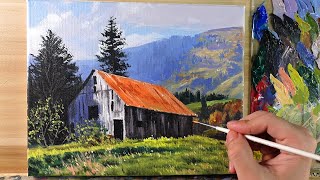 Acrylic Painting Meadow Farmhouse Landscape  Correa Art [upl. by Nnairb]