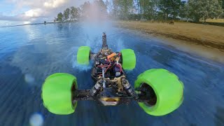 DRIVING A Hydroplaning RC CAR On WATER [upl. by Lamar]