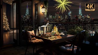 New York Balcony on New Years Eve with Fireworks City Ambience amp Auld Lang Syne Music  4K 🗽🎆🍾 [upl. by Nagel]