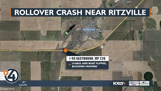 Rollover crash blocking I90 Eastbound near Ritzville [upl. by Rumpf]