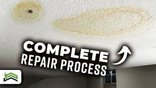 How To Stop A Water Leak And Fix A Water Damaged Drywall Ceiling [upl. by Nonah]