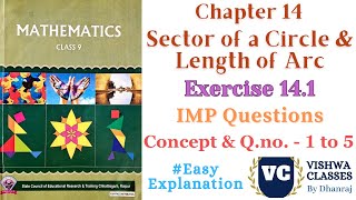 Class 9  Chapter 14 Sector of a Circle amp Length of Arc  Ex 141 Concept amp QNo 1 to 5 CG Board [upl. by Deth]