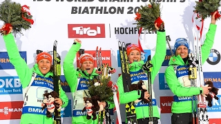 Victory Ceremony Relay Women Hochfilzen  17022017 [upl. by Reisfield]