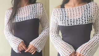 How to crochet fishnet bolero shrug  mesh shrug🤍 simple and easy steps to follow [upl. by Gamber]