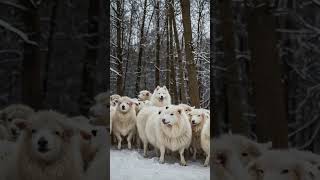 Samoyed is missing in the group of Sheeps ai samoyedpuppy dog dogtypes trendingshorts dogs [upl. by Anidan]