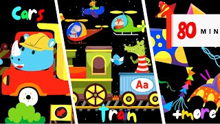 ABC Train High Contrast Visual Sensory Videos For Babies  Funny Cars  Kites For Brain Development [upl. by Chaille]