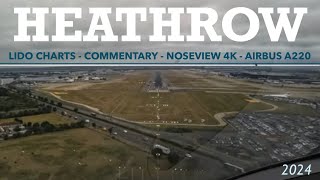 London Heathrow A220300 Noseview Cockpit Landing  2024 4K [upl. by Rehptsirhc]