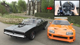 Forza Horizon 4 Doms Dodge Charger vs Paul Walker Toyota Supra Steering Wheel  Shifter Gameplay [upl. by Eenrahc]