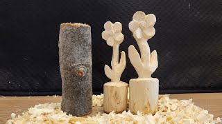 How to Whittle a FLOWER out of Wood Block  Carving for beginners  ASMR [upl. by Mcgannon]