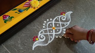 Easy border rangoli designs  Simple border muggulu  Friday rangoli  Beginners rangoli Door kolam [upl. by Lavotsirc]