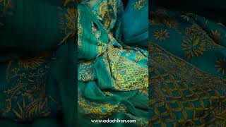 Adorn yourself with elegance in this stunning Rama green Chikankari Ada handembroidered silk saree [upl. by Tlevesoor]