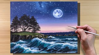 Acrylic Painting Moonlight Waves  Correa Art [upl. by Ri]