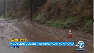 Topanga Canyon Blvd closed in Malibu after mudslide  ABC7 [upl. by Gittel961]