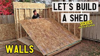 How to build a storage shed  Walls  Part 2  Plans available [upl. by Ahselet]