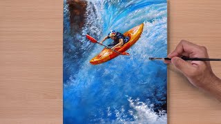 Easy Way to Paint a Kayaking  Acrylic Painting for Beginners STEP BY STEP 16 [upl. by Ellenig]