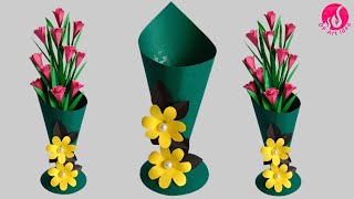 😱 Day 5 7 Days Paper Craft Challenge DIY Paper Flower Vase  Handmade Flower Vase [upl. by Ainerbas]