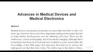 Advances in Medical Devices and Medical Electronics [upl. by Eulalia]