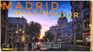 4K Autumn Walking Tour in Madrid Experience Spains Beauty during Sunset 🇪🇸  Gran Via  Downtown 🍂 [upl. by Yecal]