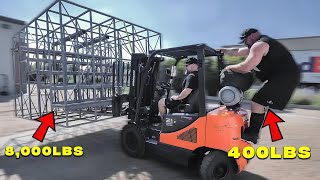 400LBS MAN VS 20000LBS FORKLIFT  STRONGEST MAN ON EARTH MOVE IN [upl. by Ilka]