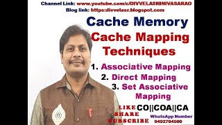 Cache Memory  Cache Mapping Techniques  Direct Mapping  Associative and Set Associative Mapping [upl. by Jereld]