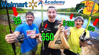 Walmart vs Bass Pro Shops vs Academy 100 BUDGET Fishing Challenge Rod Reel Lures [upl. by Ahiel]